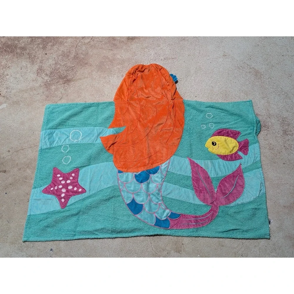 Kids Mermaid Hooded Beach Towel 100% Cotton Terry Poncho 40